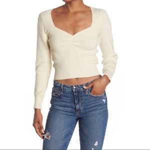 Astr Cream Ribbed V-Neck Crop Sweater
